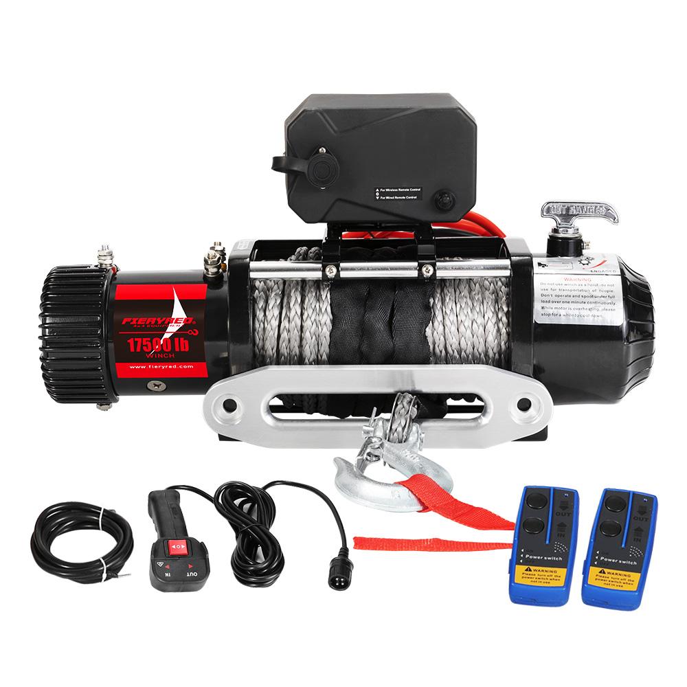 FIERYRED 17500LBS 12V Wireless Electric Winch Synthetic Rope 4WD